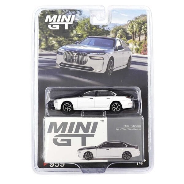 EKC-MGT00959-BL MINI GT 1/64 BMW I7 XDRIVE60 ALPINE WHITE / BL 24