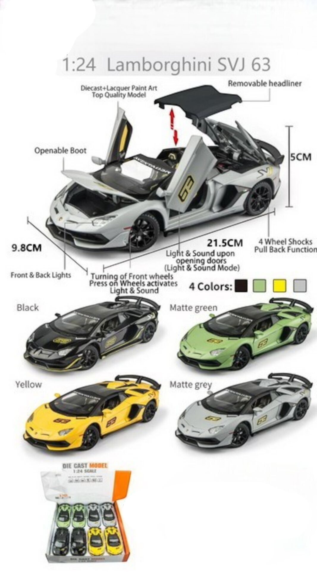 KZL-DC24302 LAMBORGHINI LPSVJ63 1:24 ISIKLI SESLI 32